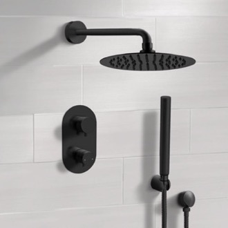 Shower Faucet Matte Black Thermostatic Shower System with Handheld, Rain Shower Head, Shower Faucet Set Remer SFH35